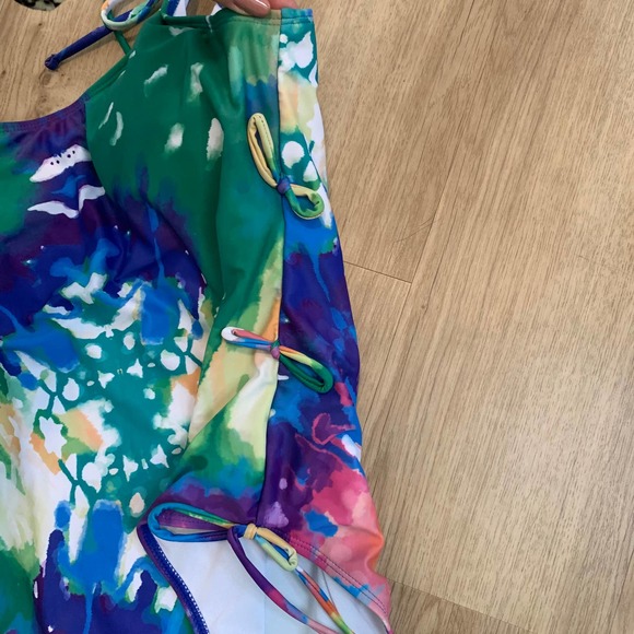 Shein One-piece Swimsuit Size 2XL Tie-dye Polyester Spandex Padded Green - Picture 7 of 13